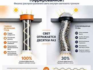 Почему гладкая зеркальная труба передает свет эффективнее гофрированной?
